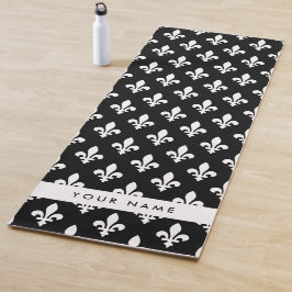 Fleur de Lis, Wit op Zwart, Wit, Uw Naam Yogamat
