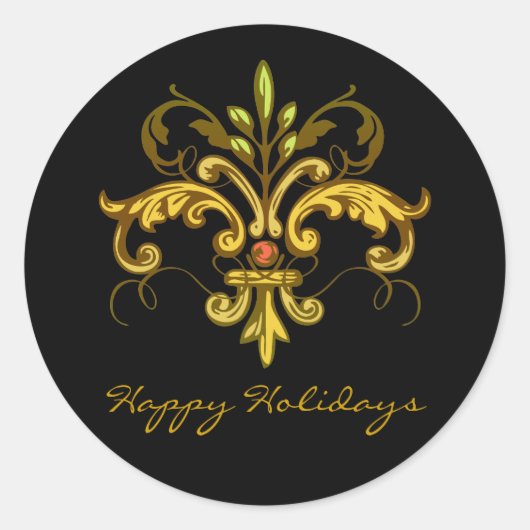 Fleur de lis Xmas Ronde Sticker (Voorkant)