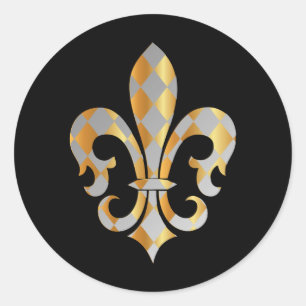 Fleur de Lis, zelfgemaakte achtergrond+tekst Ronde Sticker