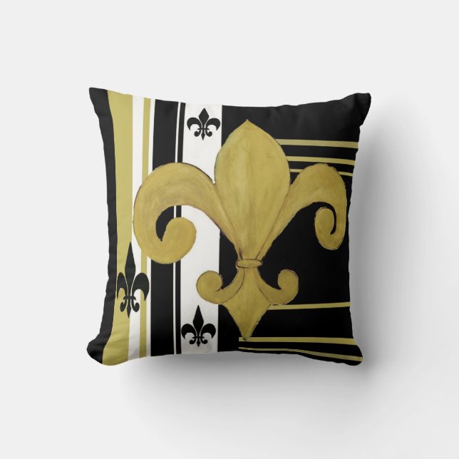 Fleur de lis zwart en goud kussen van kunst (Voorkant)