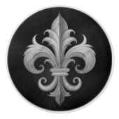 Fleur-De-Lis Zwart en wit marmer Keramische Knop (Voorkant)