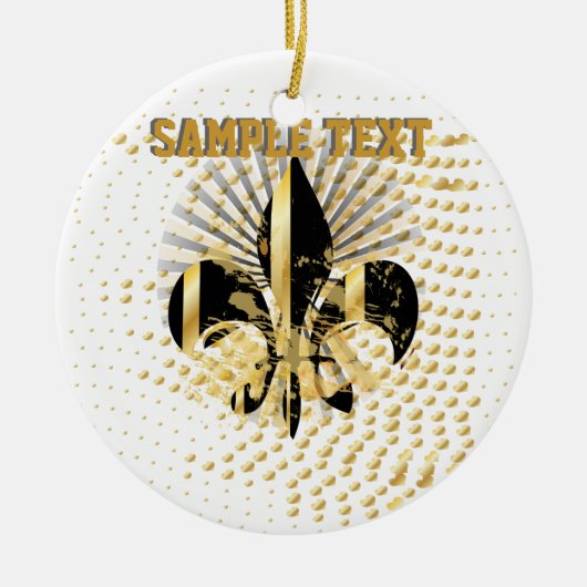Fleur de Lis/zwart + goud Keramisch Ornament (Voorkant)