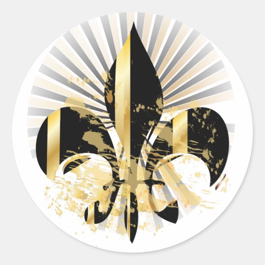 Fleur de Lis/zwart + goud Ronde Sticker (Voorkant)