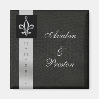 Fleur de Lis Zwart Leder Save The Date Magnet