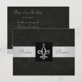 Fleur de Lis Zwart Leer Save the Date Briefkaart (Voorkant / Achterkant)