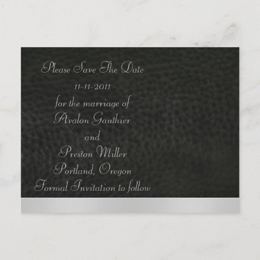 Fleur de Lis Zwart Leer Save the Date Briefkaart (Achterkant)