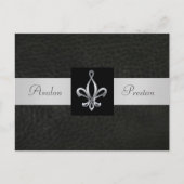 Fleur de Lis Zwart Leer Save the Date Briefkaart (Voorkant)