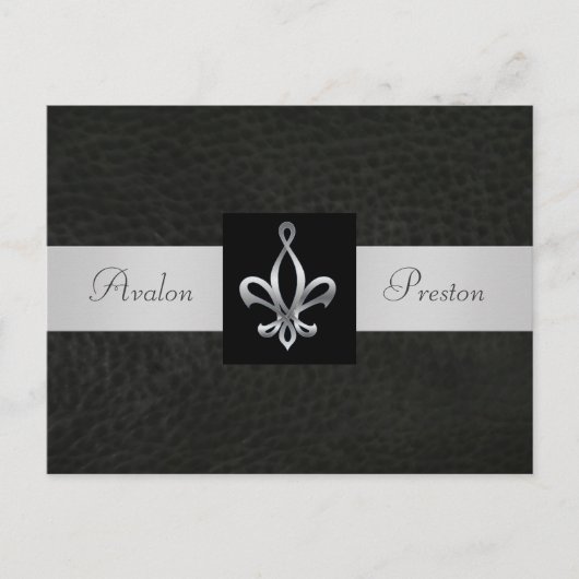 Fleur de Lis Zwart Leer Save the Date Briefkaart (Voorkant)