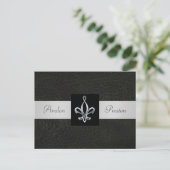 Fleur de Lis Zwart Leer Save the Date Briefkaart (Staand voorkant)
