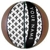 Fleur de Lis, Zwart op Wit, Zwart, Uw Naam Basketbal (Verticaal)
