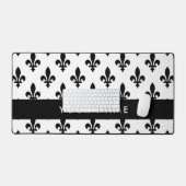 Fleur de Lis, Zwart op Wit, Zwart, Uw Naam Bureaumat (Keyboard & Muis)