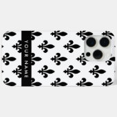 Fleur de Lis, Zwart op Wit, Zwart, Uw Naam Case-Mate iPhone Case (Achterkant (horizontaal))