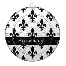 Fleur de Lis, Zwart op Wit, Zwart, Uw Naam Dartbord