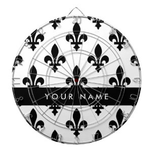 Fleur de Lis, Zwart op Wit, Zwart, Uw Naam Dartbord