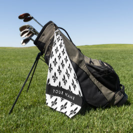 Fleur de Lis, Zwart op Wit, Zwart, Uw Naam Golfhanddoek