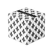 Fleur de Lis, Zwart op Wit, Zwart, Uw Naam Kubus (Achter hoekig)