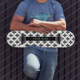 Fleur de Lis, Zwart op Wit, Zwart, Uw Naam Persoonlijk Skateboard