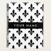 Fleur de Lis, Zwart op Wit, Zwart, Uw Naam Planner (Voorkant)