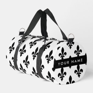 Fleur de Lis, Zwart op Wit, Zwart, Uw Naam Plunjezak