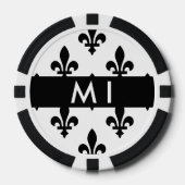 Fleur de Lis, Zwart op Wit, Zwart, Uw Naam Poker Chips (Voorkant)