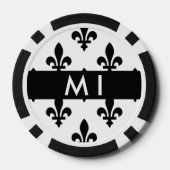 Fleur de Lis, Zwart op Wit, Zwart, Uw Naam Poker Chips (Achterkant)