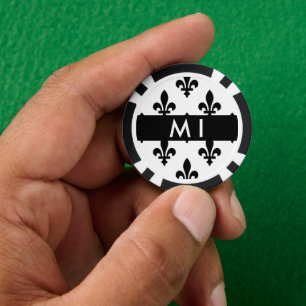 Fleur de Lis, Zwart op Wit, Zwart, Uw Naam Poker Chips