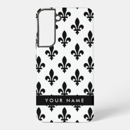 Fleur de Lis, Zwart op Wit, Zwart, Uw Naam Samsung Galaxy Hoesje