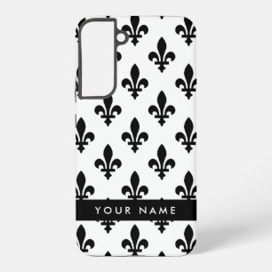 Fleur de Lis, Zwart op Wit, Zwart, Uw Naam Samsung Galaxy Hoesje