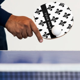 Fleur de Lis, Zwart op Wit, Zwart, Uw Naam Tafeltennisbatje