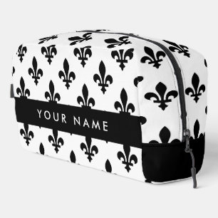 Fleur de Lis, Zwart op Wit, Zwart, Uw Naam Toilettasje