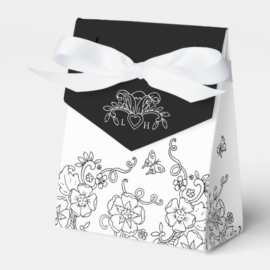 Fleur de lis zwart-wit bruiloft bedankdoosjes (Voorkant Zijde)