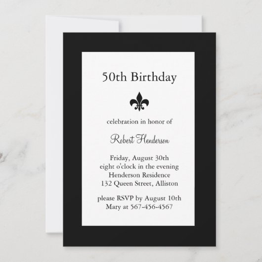 Fleur de Lise 50th Birthday Invitation Kaart (Voorkant)