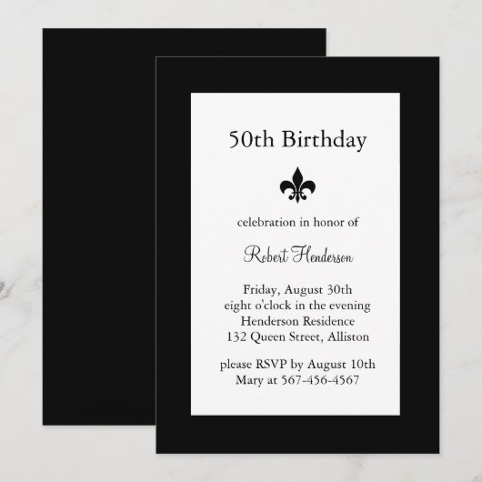 Fleur de Lise 50th Birthday Invitation Kaart (Voorkant / Achterkant)