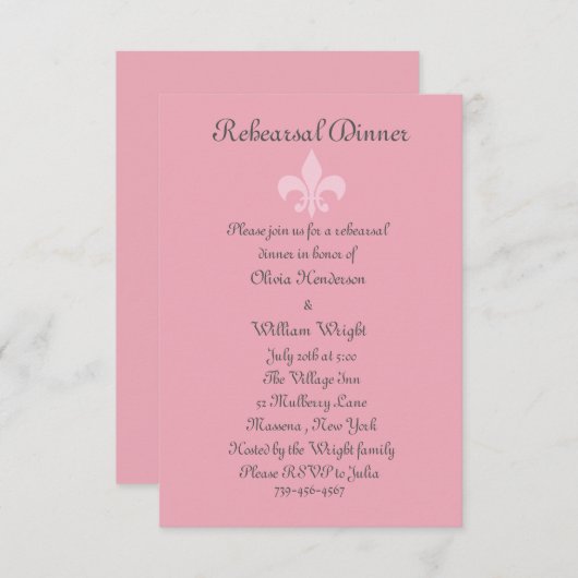 Fleur de Lise Rehearsal Dinner Invite Pinks Kaart (Voorkant / Achterkant)