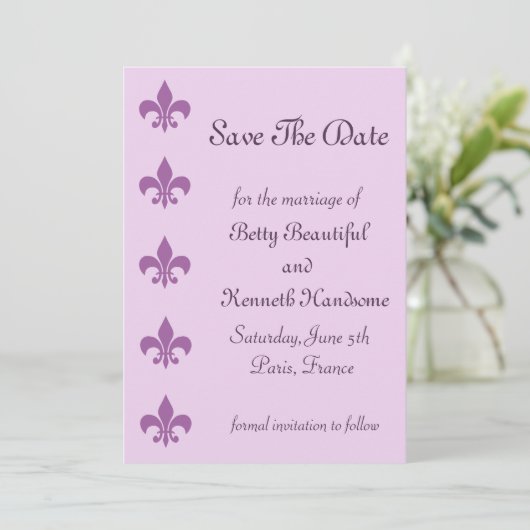 Fleur De Lise Save the Date in Lilacs (Staand voorkant)