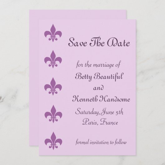 Fleur De Lise Save the Date in Lilacs (Voorkant / Achterkant)