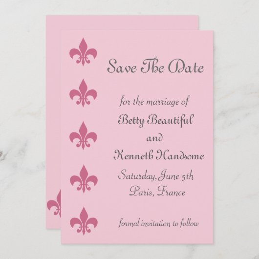 Fleur de Lise Save the Date in Pinks (Voorkant / Achterkant)