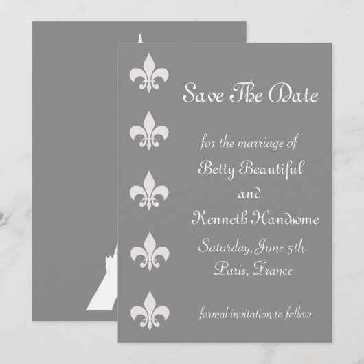 Fleur De Lise slaat de datum op in sneltoetsen Save The Date (Voorkant / Achterkant)