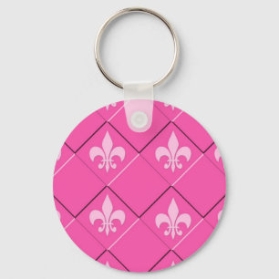 Fleur de lys en vierkanten roze patroon sleutelhanger