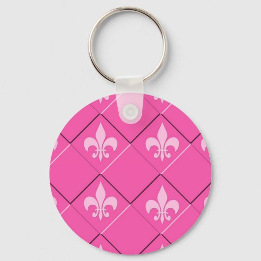 Fleur de lys en vierkanten roze patroon sleutelhanger (Voorkant)