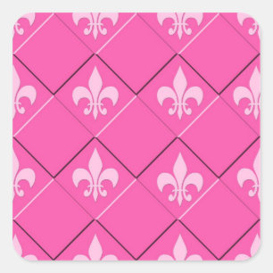 Fleur de lys en vierkanten roze patroon vierkante sticker