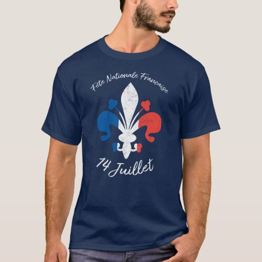Fleur de Lys Fete Nationale Francaise 14 Juillet T-shirt (Voorkant)