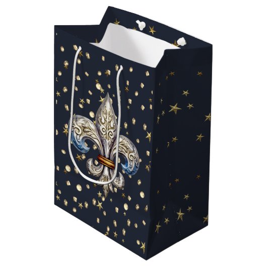 Fleur de Lys-inpakpapier Medium Cadeauzakje (Voorkant Gekanteld)
