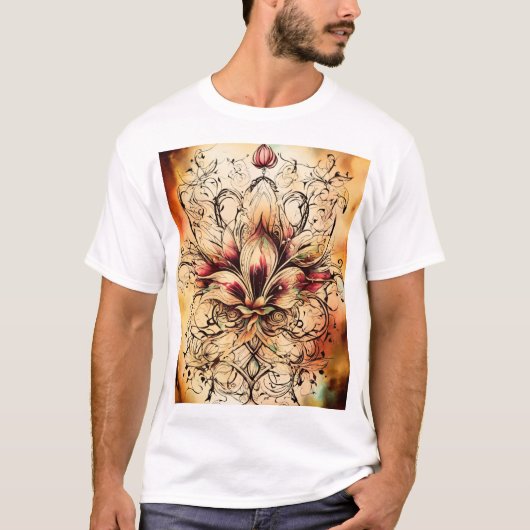 Fleur-de-Lys Tattoo in Abstracte Waterverf Design T-shirt (Voorkant)