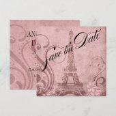 Fleur de Paris Eiffel Toren Save the Date | roze Kaart (Voorkant / Achterkant)
