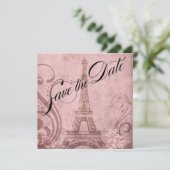 Fleur de Paris Eiffel Toren Save the Date | roze Kaart (Staand voorkant)