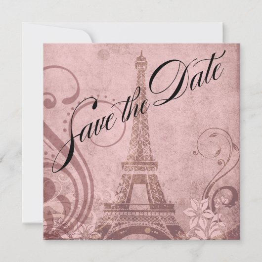 Fleur de Paris Eiffel Toren Save the Date | roze Kaart (Voorkant)