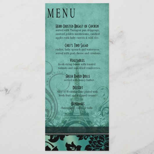 Fleur de Paris Eiffel Tower Dinner Menu | blauwgro (Voorkant)