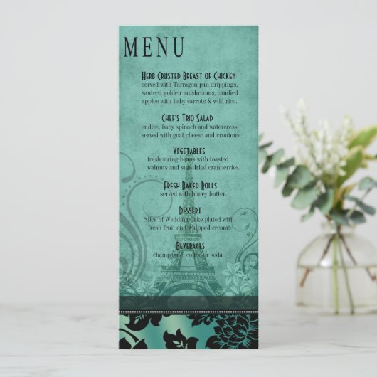 Fleur de Paris Eiffel Tower Dinner Menu | blauwgro (Staand voorkant)