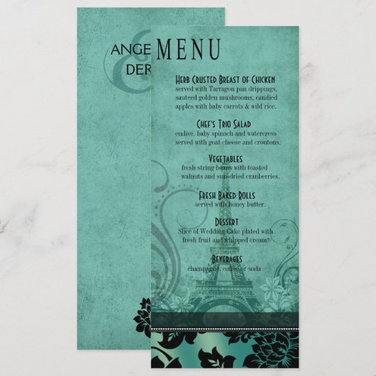 Fleur de Paris Eiffel Tower Dinner Menu | blauwgro (Voorkant / Achterkant)